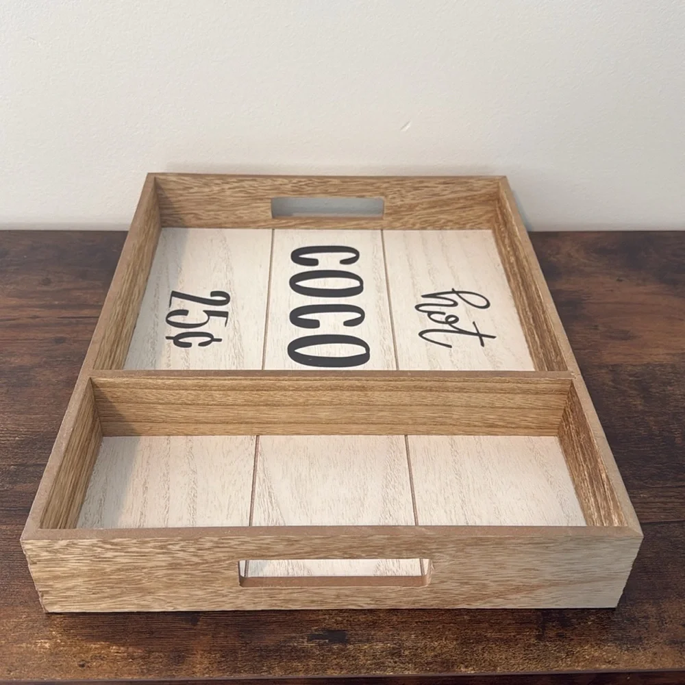 Hot Cocoa Wood Tray Rustic Farmhouse Kitchen Decorative Box Decor Sign Target